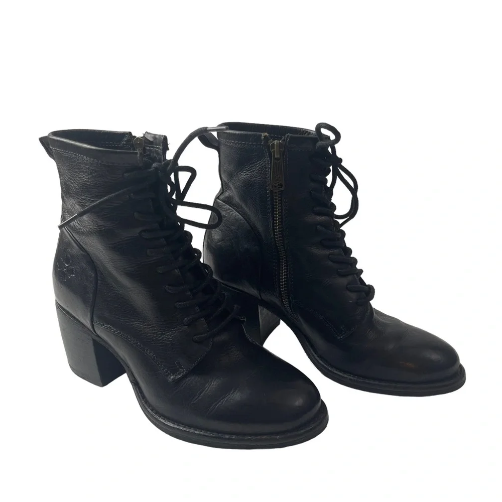 Patricia Nash Black Leather Lace-Up Ankle Boots